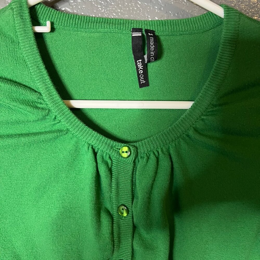 Vintage Y2K Take Out Green Cropped Cardigan Sweater - Women's Medium - Picture 3 of 4